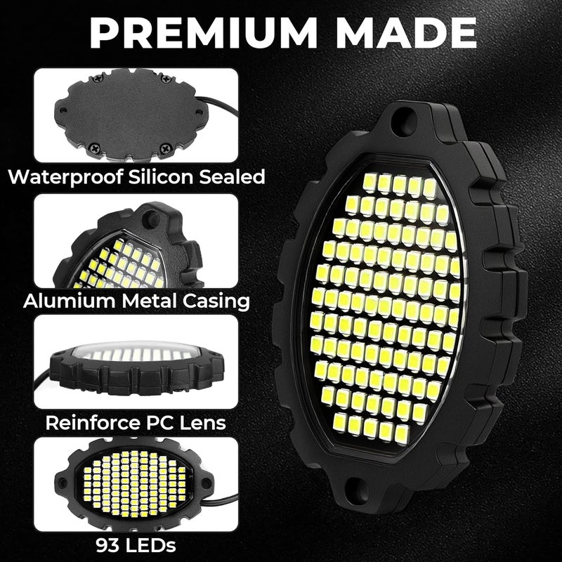 DITRIO 20 Pods Metal Aluminum White Rock Lights with Switch Wiring Harness,1860LEDs Super Bright Underglow Light Waterproof Led Lights for Trucks Jeep Off Road ATV UTV SUV,Plug and Play,Easy to Install - Image 4